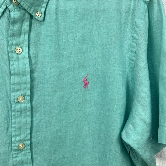 Polo by Ralph Lauren Men's Light Green Button Down Shirt Linen Short Sleeve Sz L - Picture 5 of 7